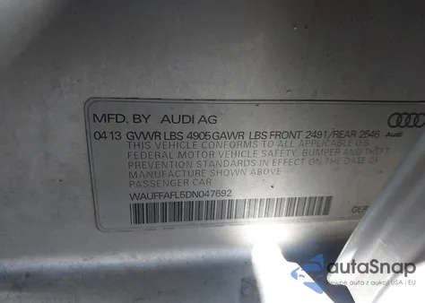 2013 Audi A4 2.0T Premium z USA, uszkodzony, nr VIN WAUFFAFL5DN047692